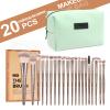 MAANGE Small Makeup Bag for Purse and 20 Pcs Makeup Brushes Set with Gift BoxGreen+Champagne view 1