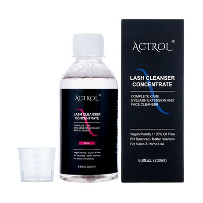 ACTROL Eyelash Cleanser Concentrate 200ml Rose Professional Lash Shampoo Foaming Cleanser DIY Paraben & Sulfate Free Non-lrritating Wash for Extensions Lashes with Salon Home Care-Makes 40 Bottles