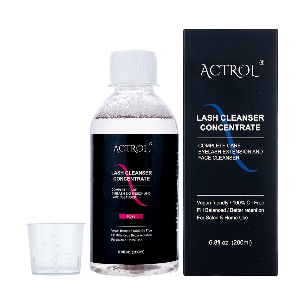 ACTROL Eyelash Cleanser Concentrate 200ml Rose Professional Lash Shampoo Foaming Cleanser DIY Paraben & Sulfate Free Non-lrritating Wash for Extensions Lashes with Salon Home Care-Makes 40 Bottles