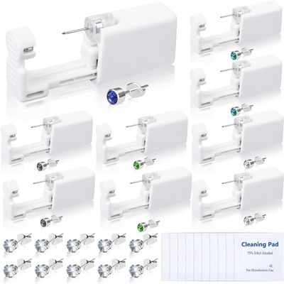 30Pcs Self Ear Piercing Kit, Disposable Ear Piercing Gun with Preloaded Piercing Studs, Professional Earring Gun with Silver Earrings for Home Salon Earlobe Cartilage Helix Tragus Piercing Tool Kit