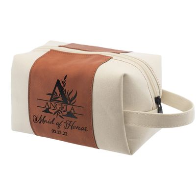 Bridesmaid Gifts, Single, Personalized Toiletry Bag for Women, 3 Designs & 4 Colors, Custom w/Name, Title, Date, Bridesmaid Proposal Gifts, Bridal Shower Gift, Bachalorette Party Favors, D3 - CHESTNUT