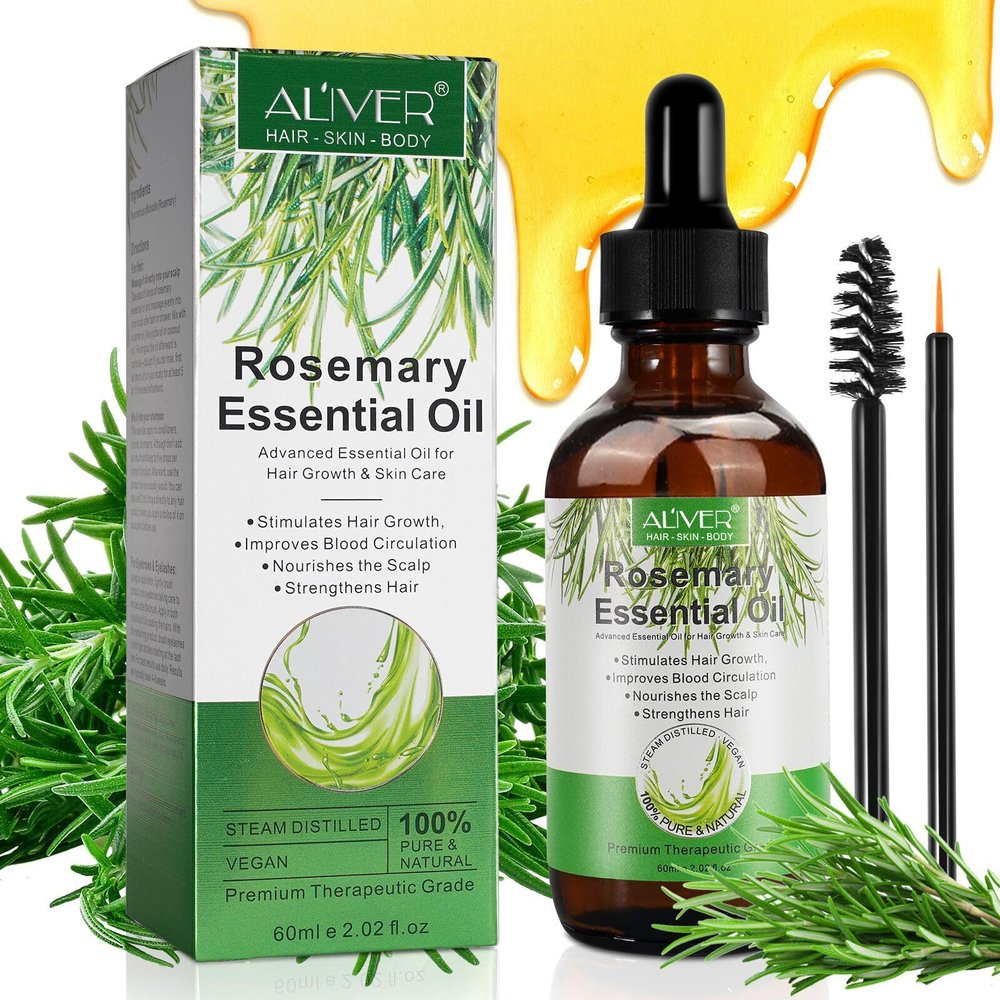 ALIVER Rosemary Essential Oil for Hair Growth, Enhanced Shine, 100% Pure Natural, Nourishment Scalp, Improves Blood Circulation, Best Serum for Skin, 2.02 fl oz