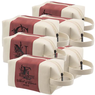 Bridesmaid Gifts Set of 6, Personalized Toiletry Bag for Women, 3 Design & 4 Color, Custom w/Name, Title, Date, Bridesmaid Proposal Gifts, Bridal Shower Gift, Bachalorette Party Favors, D3 - BURGUNDY