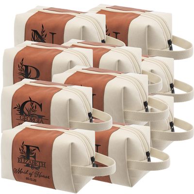 Bridesmaid Gifts Set of 10, Personalized Toiletry Bag for Women, 3 Design & 4 Color, Custom w/Name, Title, Date, Bridesmaid Proposal Gifts, Bridal Shower Gift, Bachalorette Party Favors, D3 - CHESTNUT
