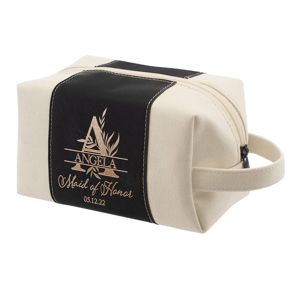 Bridesmaid Gifts, Single, Personalized Toiletry Bag for Women, 3 Designs & 4 Colors, Custom w/Name, Title, Date, Bridesmaid Proposal Gifts, Bridal Shower Gift, Bachalorette Party Favors, D3 - BLACK