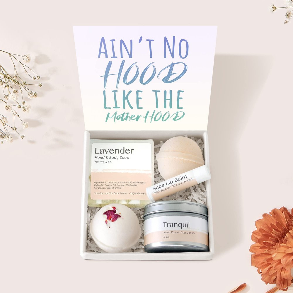 Dear Ava Spa Gifts for Women - Organic Self Care luxury Anti Stress Relaxing Bath and Body Kit Set Basket Box for Her with Heartfelt Card - Funny Gifts for Mom