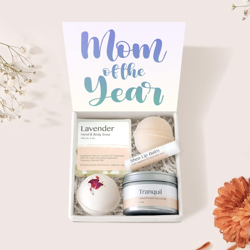 Dear Ava Spa Gifts for Women - Organic Self Care luxury Anti Stress Relaxing Bath and Body Kit Set Basket Box for Her with Heartfelt Card - Funny Gifts for Mom