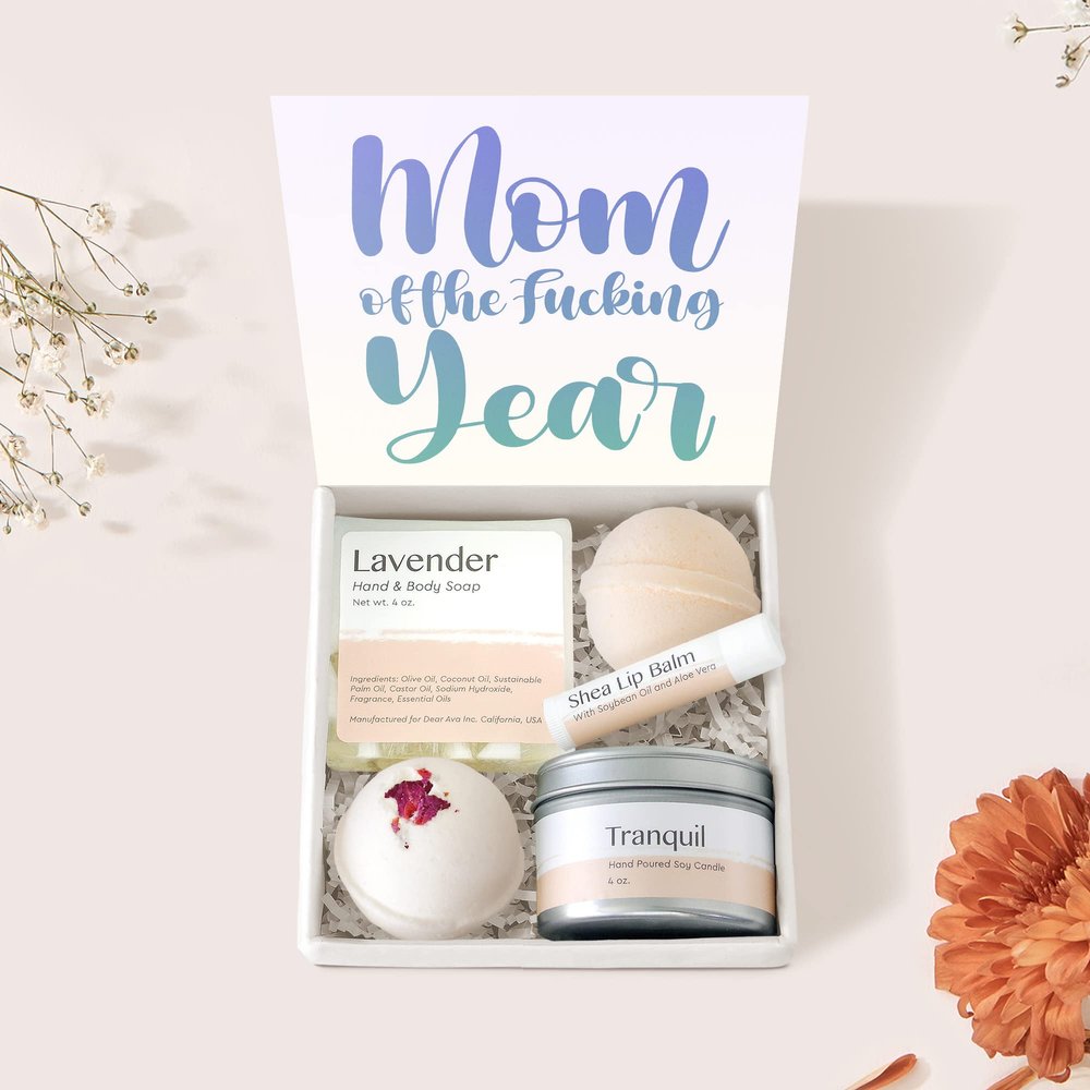 Dear Ava Spa Gifts for Women - Organic Self Care luxury Anti Stress Relaxing Bath and Body Kit Set Basket Box for Her with Heartfelt Card - Funny Gifts for Mom
