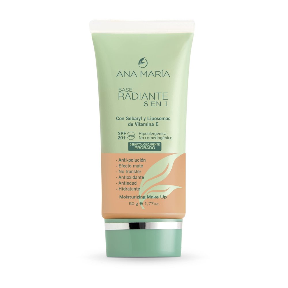 Base Radiante 6 en 1 Hipoalergenica Maquillaje Ana Maria Cosmeticos Colombia | Radiant Foundation 6 Benefits in 1 hypoallergenic 1.77oz-50gr (Medio Oscuro | Medium Dark)