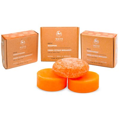 Clever Yoga Wave - Two Citrus Conditioner Bars and One Citrus Shampoo Bar for All Hair Types - 100% Natural, Vegan, Plastic Free, Eco Friendly