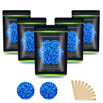 Hard Wax Beans 17.5Oz, Hair Removal Body European Brazilian Pearl Waxing Beads For Women Men Include 10 Waxing Spatulas For Bikini, Eyebrow, Face, Armpit 5 Packs