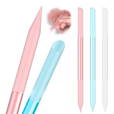 3 Pcs Glass Cuticle Pusher Nail File Cuticle Manicure Stick Remover Cuticle Tool Set Double Sided Crystal Glass with Grit Cuticle Care Stick for Women Girls Nail Salons Homes(Pink,Blue,Transparent)