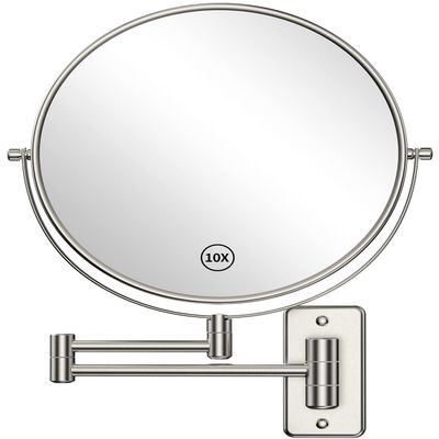 Benbilry 9" Large Size Wall Mounted Makeup Vanity Mirror, 1X/10X Magnifying Double Sided Shaving Mirror for Bathroom, 360 Swivel Extendable Arm, Nickel Finish