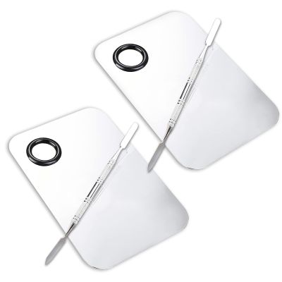 ALIOBC 2 Pcs Makeup Mixing Palette, Upgrad Stainless Steel Metal Foundation Palette with Spatula Artist Tool for Mixing Foundation Nail-Art 5.9x3.9 in
