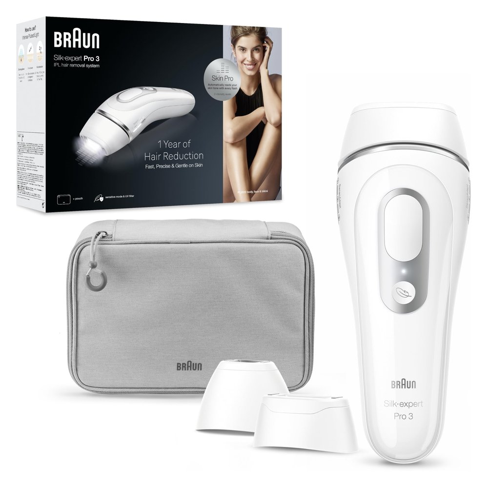 Braun IPL Long-Lasting Hair Removal System for Women and Men, Silk Expert Pro 3 PL3221, Permanent Visible Hair Reduction, Head-to-Toe Usage, for Body & Face, Alternative to Salon Laser Hair Removal
