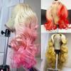 Anlime 613 Root Ombre Hot Red Pink Yellow 13x4 Lace Front Body Wave Wigs For Women With Baby HairHuman Hair Pink Colored Deep Loose Wave Frontal Wig Brazilian HD Transparent Lace Natural Hairline Preplucked (26, 613 T Pink 150 Density) view 1