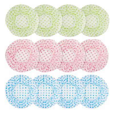 Shower Cap, 12 Pcs Plastic Shower Caps, Shower Caps for Women Reusable Waterproof, Elastic Band Flower Printed Hair Cap for Shower Spa Salon