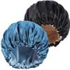 2 Pack Satin Bonnet Sleep Cap,Extra Large Hair Bonnet for Black Women,Double Layer Reversible Silk Bonnet Hair Cap,Elastic Sleep Bonnet Satin Cap for Curly Natural Hair (Black+Blue Zircon) view 1