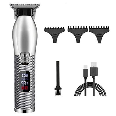 Professional Hair Clippers for Men, Hair clipper rechargeable electric professional T-shaped contour finishing cutter beard trimmer razor cordless corded hair clipper (Color : Silver)