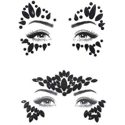 Nirbffo Black Face Sticker Shiny Forehead Sticker DIY Face Decoration Face Gems Rhinestone Sticker 2Pieces