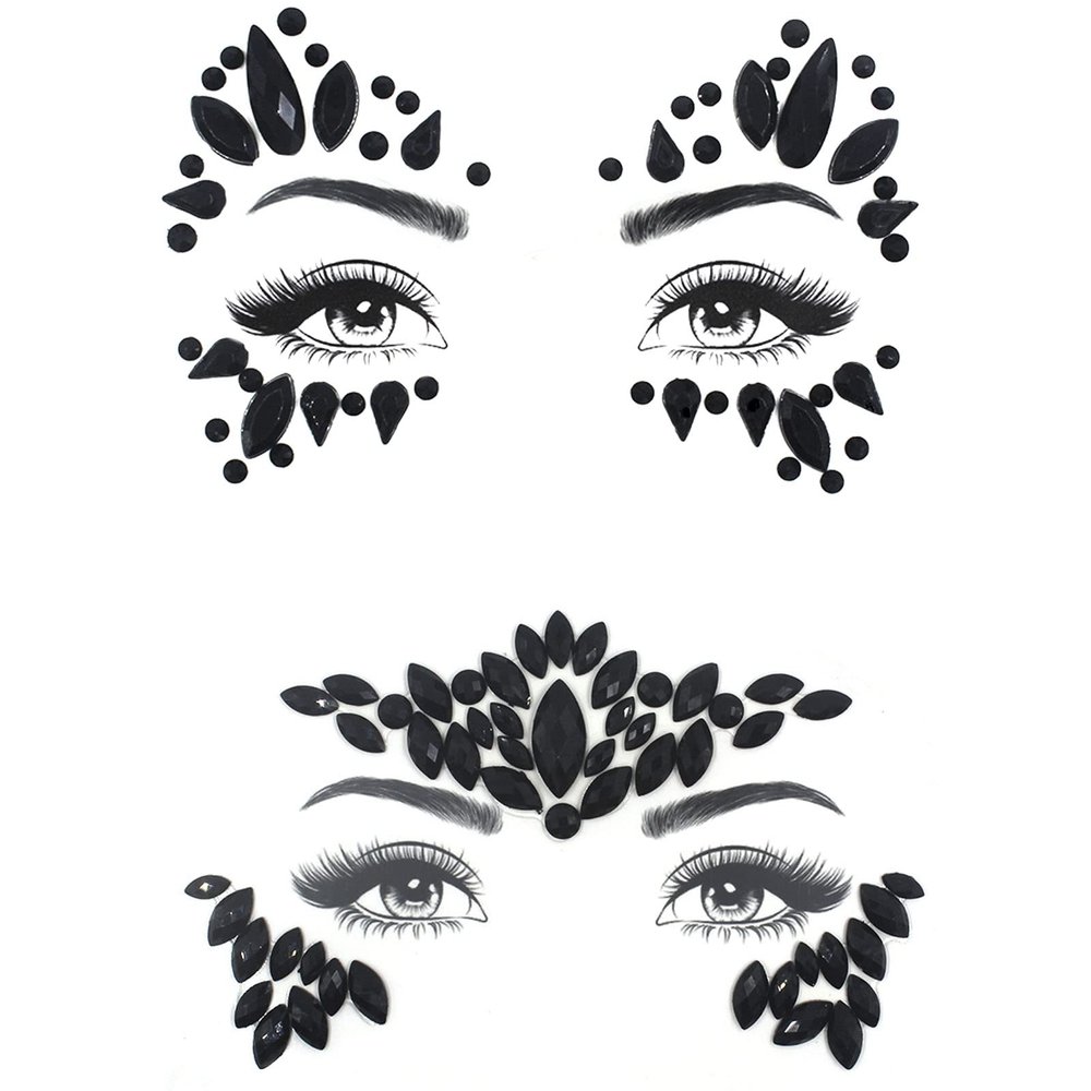 Nirbffo Black Face Sticker Shiny Forehead Sticker DIY Face Decoration Face Gems Rhinestone Sticker 2Pieces