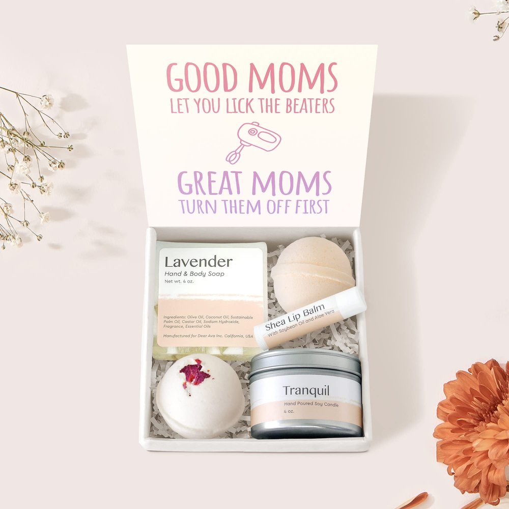 Dear Ava Spa Gifts for Women - Organic Self Care luxury Anti Stress Relaxing Bath and Body Kit Set Basket Box for Her with Heartfelt Card - Funny Moms Gift