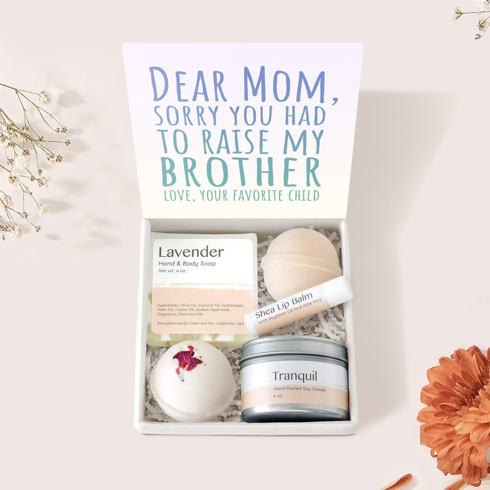 Dear Ava Spa Gifts for Women - Organic Self Care luxury Anti Stress Relaxing Bath and Body Kit Set Basket Box for Her with Heartfelt Card - Funny Mom Sister Gifts