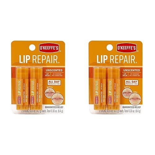 O'Keeffe's Unscented Lip Repair Lip Balm for Dry, Cracked Lips, Stick, (Pack of 2)
