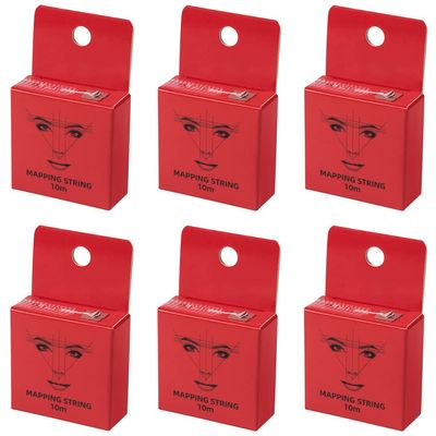 XIAOYU 10M Pre-Inked Mapping String for Eyebrow Measuring, Brow Mapping Thread for Eyebrow Makeup, 6 Pack, Red Ink