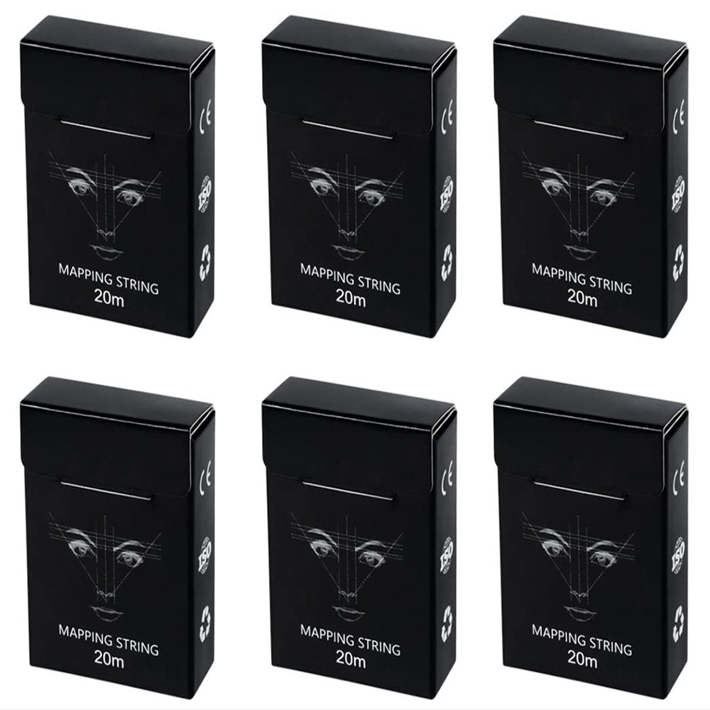 XIAOYU 20M Pre-Inked Eyebrow Mapping String for Eyebrow Measuring, Brow Mapping Thread, 6 Pack, Black Box, Whtie Ink