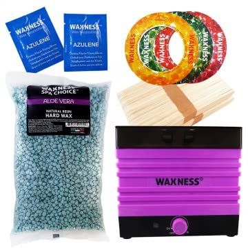 Waxness Aloe Vera Stripless Waxing Kit with W-CUBE Pink Warmer and 1.65 lb 0.74 kg Wax Bag