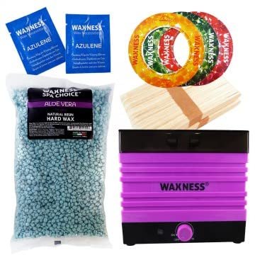 Waxness Aloe Vera Stripless Waxing Kit with W-CUBE Pink Warmer and 1.65 lb 0.74 kg Wax Bag