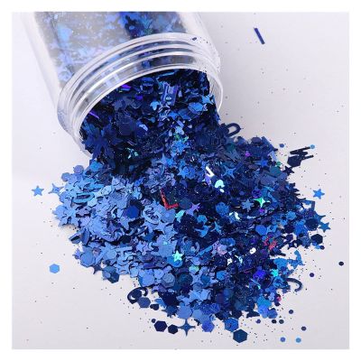 HANRUO Ultrathin Mix Star Heart Flower Shape Laser Sequins for Card Nail Art Scrapbook Decoration Makeup Confetti (Color : 10 Dark Blue, Size : 30mL Barrel Pack)