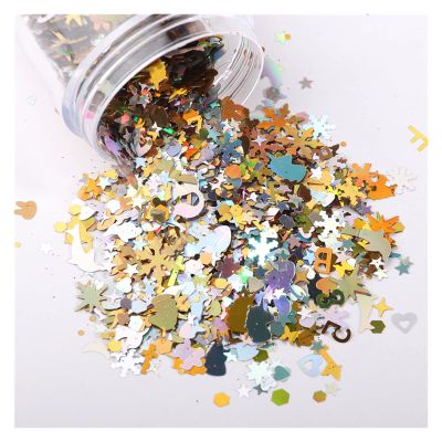 HANRUO Ultrathin Mix Star Heart Flower Shape Laser Sequins for Card Nail Art Scrapbook Decoration Makeup Confetti (Color : A Mix, Size : 30mL Barrel Pack)