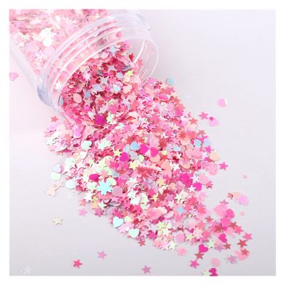 HANRUO Ultrathin Mix Star Heart Flower Shape Laser Sequins for Card Nail Art Scrapbook Decoration Makeup Confetti (Color : 1609 Light Pink, Size : 30mL Barrel Pack)