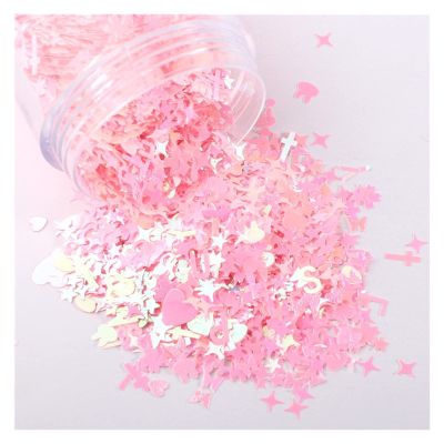 HANRUO Ultrathin Mix Star Heart Flower Shape Laser Sequins for Card Nail Art Scrapbook Decoration Makeup Confetti (Color : AB Pink, Size : 30mL Barrel Pack)