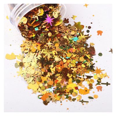 HANRUO Ultrathin Mix Star Heart Flower Shape Laser Sequins for Card Nail Art Scrapbook Decoration Makeup Confetti (Color : 2 Gold, Size : 30mL Barrel Pack)