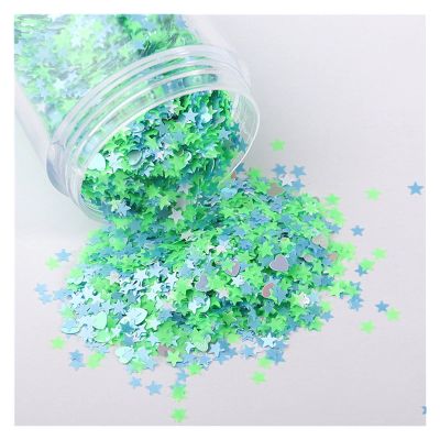 HANRUO Ultrathin Mix Star Heart Flower Shape Laser Sequins for Card Nail Art Scrapbook Decoration Makeup Confetti (Color : 1612 Blue Green, Size : 30mL Barrel Pack)