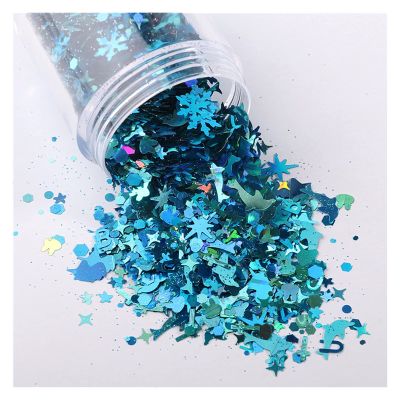 HANRUO Ultrathin Mix Star Heart Flower Shape Laser Sequins for Card Nail Art Scrapbook Decoration Makeup Confetti (Color : 7 Light Blue, Size : 30mL Barrel Pack)