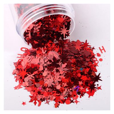 HANRUO Ultrathin Mix Star Heart Flower Shape Laser Sequins for Card Nail Art Scrapbook Decoration Makeup Confetti (Color : 9 Red, Size : 30mL Barrel Pack)