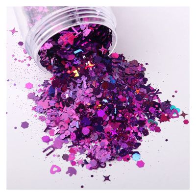 HANRUO Ultrathin Mix Star Heart Flower Shape Laser Sequins for Card Nail Art Scrapbook Decoration Makeup Confetti (Color : 11 Dark Purple, Size : 30mL Barrel Pack)