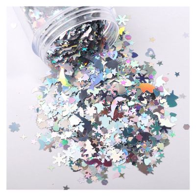 HANRUO Ultrathin Mix Star Heart Flower Shape Laser Sequins for Card Nail Art Scrapbook Decoration Makeup Confetti (Color : 1 Silver, Size : 30mL Barrel Pack)