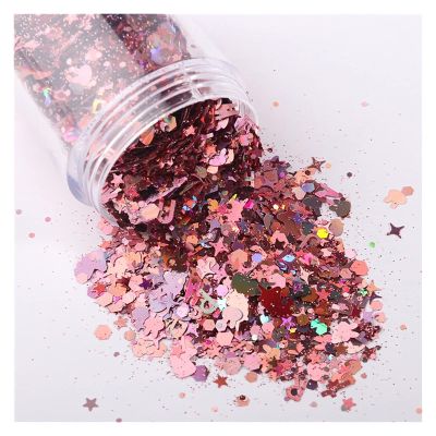 HANRUO Ultrathin Mix Star Heart Flower Shape Laser Sequins for Card Nail Art Scrapbook Decoration Makeup Confetti (Color : 6 Coral Pink, Size : 30mL Barrel Pack)