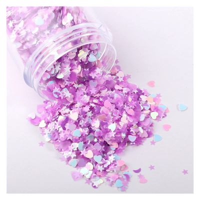 HANRUO Ultrathin Mix Star Heart Flower Shape Laser Sequins for Card Nail Art Scrapbook Decoration Makeup Confetti (Color : 1610 Light Purple, Size : 30mL Barrel Pack)