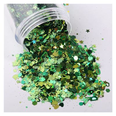 HANRUO Ultrathin Mix Star Heart Flower Shape Laser Sequins for Card Nail Art Scrapbook Decoration Makeup Confetti (Color : 8 Green, Size : 30mL Barrel Pack)