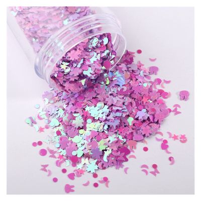 HANRUO Ultrathin Mix Star Heart Flower Shape Laser Sequins for Card Nail Art Scrapbook Decoration Makeup Confetti (Color : AB Light Purple, Size : 30mL Barrel Pack)