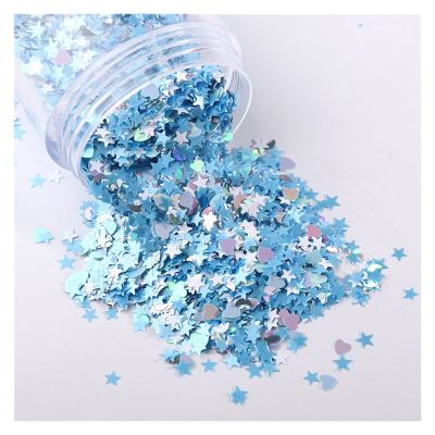HANRUO Ultrathin Mix Star Heart Flower Shape Laser Sequins for Card Nail Art Scrapbook Decoration Makeup Confetti (Color : 1611 Light Blue, Size : 30mL Barrel Pack)