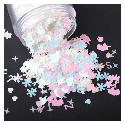 HANRUO Ultrathin Mix Star Heart Flower Shape Laser Sequins for Card Nail Art Scrapbook Decoration Makeup Confetti (Color : AB White, Size : 10g Bag Pack)
