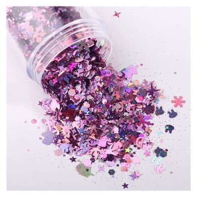 HANRUO Ultrathin Mix Star Heart Flower Shape Laser Sequins for Card Nail Art Scrapbook Decoration Makeup Confetti (Color : 5 Lila, Size : 30mL Barrel Pack)