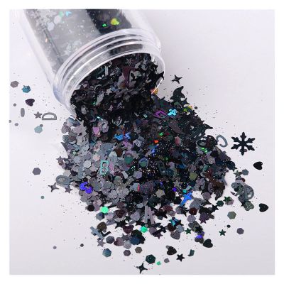 HANRUO Ultrathin Mix Star Heart Flower Shape Laser Sequins for Card Nail Art Scrapbook Decoration Makeup Confetti (Color : 3 Black, Size : 30mL Barrel Pack)